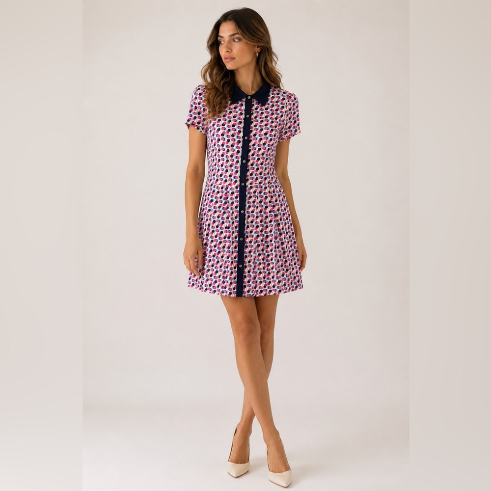 Juicy Couture Sheer Button down Short Sleeve Polka Dots Dress Size 0